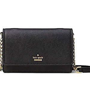 KATE SPADE CAMERON STREET - SHREYA BLACK/GOLD WITH TAG LEATHER CROSS BODY BAG